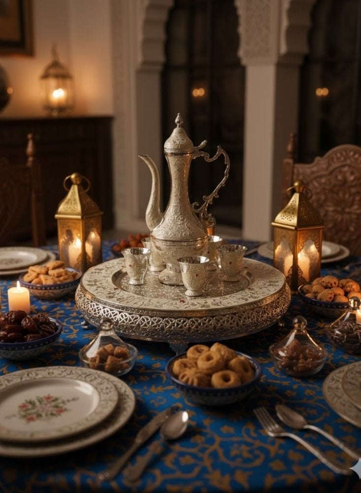 Premium Silver Arabic Dallah Coffee Set with Tray and Matching Cups - Image 2